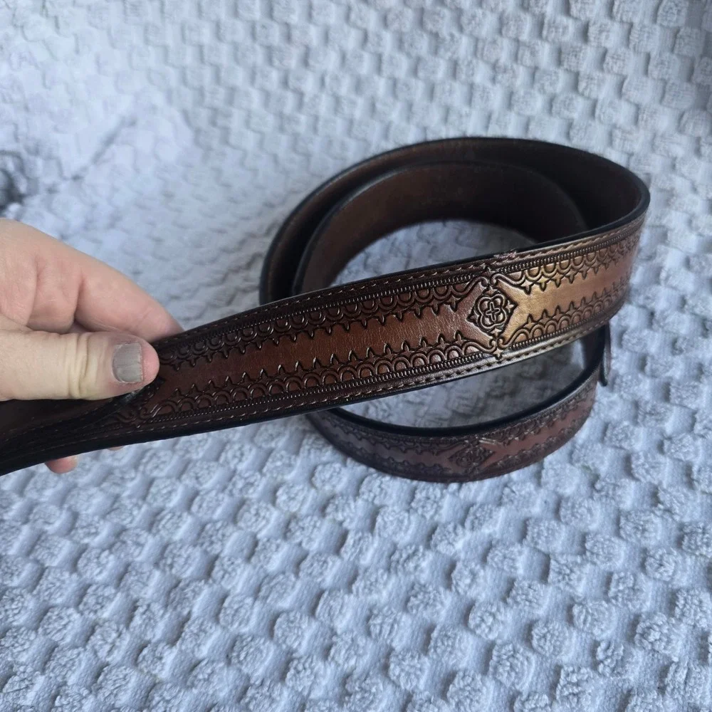 Smith & Wesson Mens Brown Leather Western Tooled Belt Silver Buckle 38 X-W1002